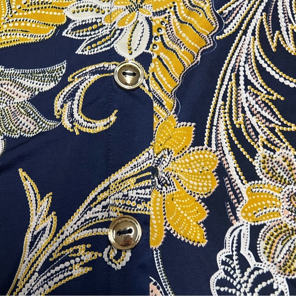 Lavish floral navy stretch midi skirt with gold button details - Picture 2 of 4
